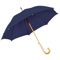 Зонт-трость с деревянной ручкой, полуавтомат; синий; D=103 см, L=90см; 100% полиэстер